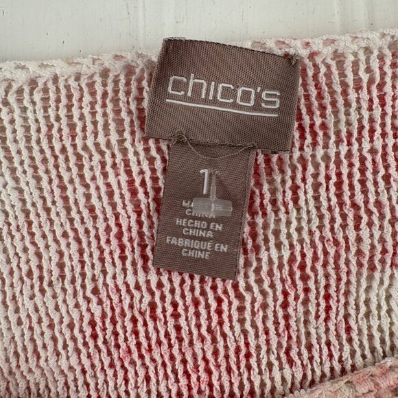 Chicos Red & Pink Floral Print Sweater Size 1 Women's Medium Lightweight - Picture 2 of 5